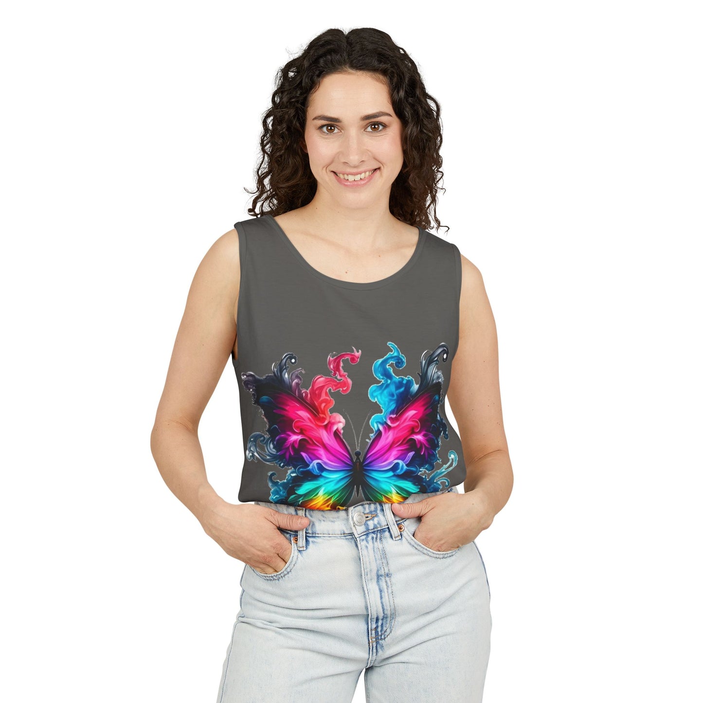 Vibrant Butterfly Design Unisex Tank Top | Colorful Summer Sleeveless Shirt, Gift for Nature Lovers, Festival Wear, Eco-Friendly Fashion