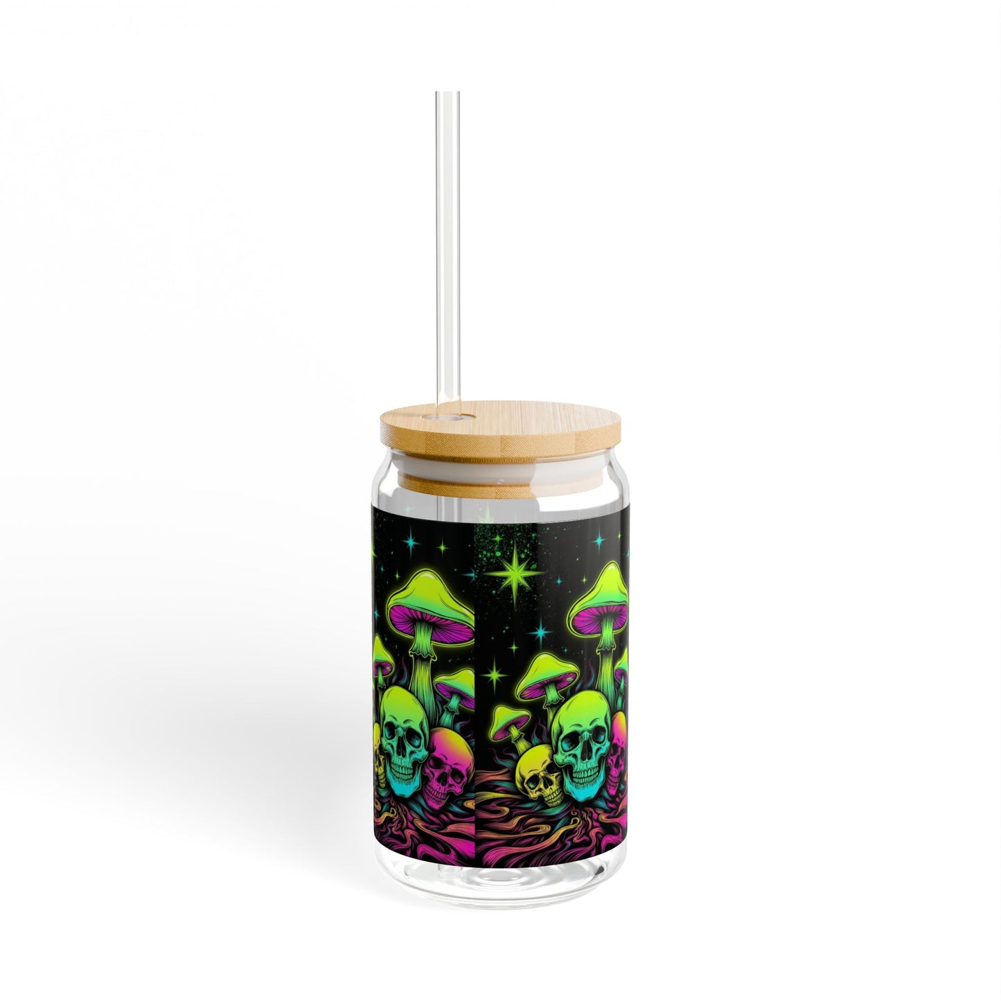 Psychedelic Skull Sipper Glass, 16oz - Unique Glass Drinkware for Parties, Festivals, Gifts, Home Decor, Eco-Friendly
