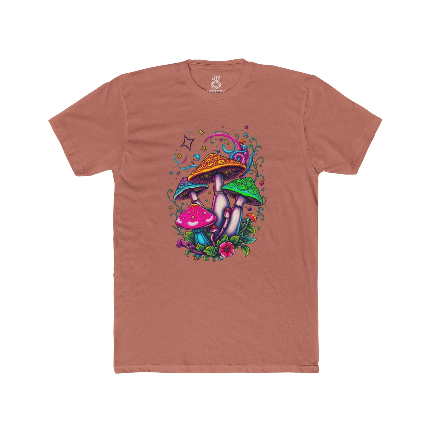 Colorful Mushroom Unisex Cotton Crew Tee – Perfect for Nature Lovers, Bohemian Style, Gift for Festivals, Casual Wear, Eco-Friendly Shirt