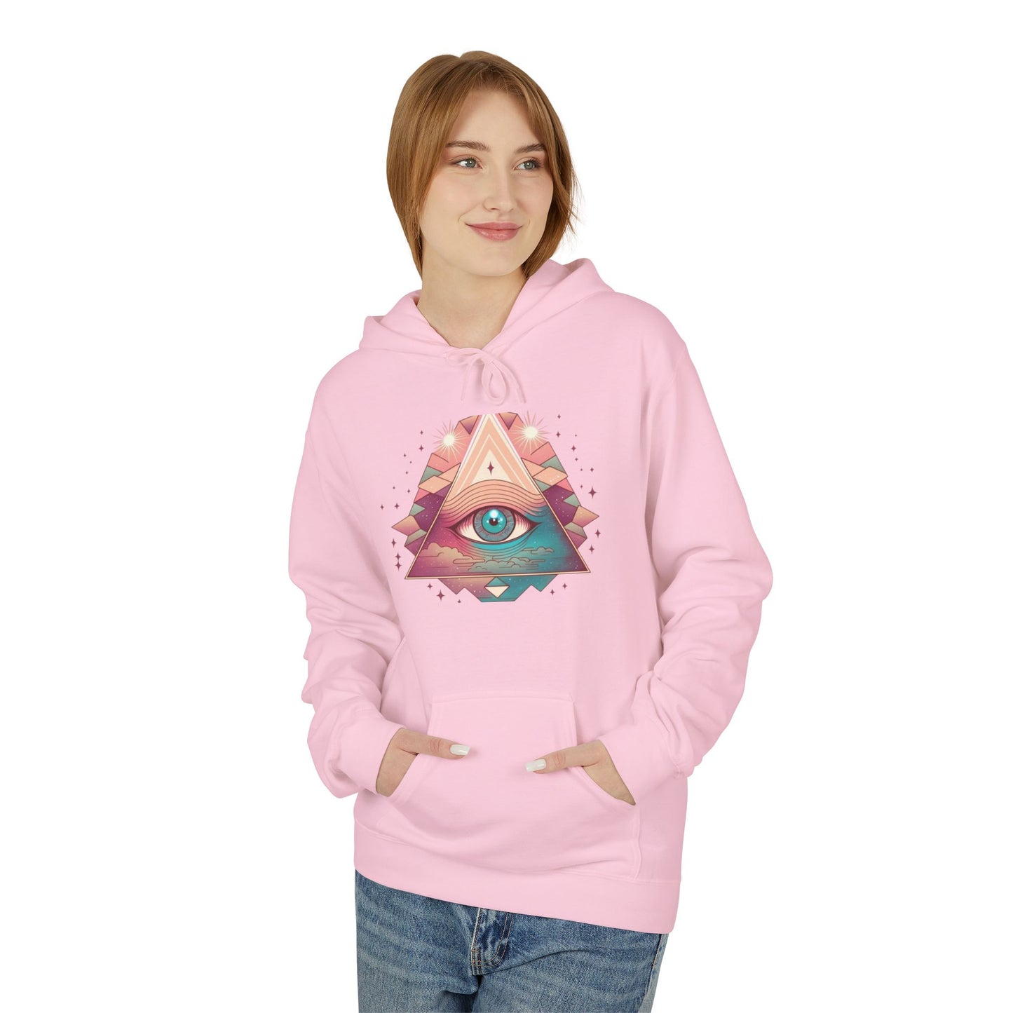 Mystical Eye Graphic Hoodie, Comfortable Fleece Hoodie for Casual Wear, Bohemian Style Sweatshirt, Perfect Gift for Art Lovers