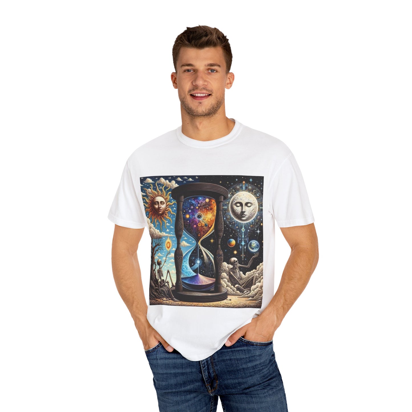 Cosmic Hourglass T-shirt, Vintage Graphic Tee, Perfect Gift for Astronomy Lovers, Unisex Casual Wear, Spiritual Vibe, Universal Design