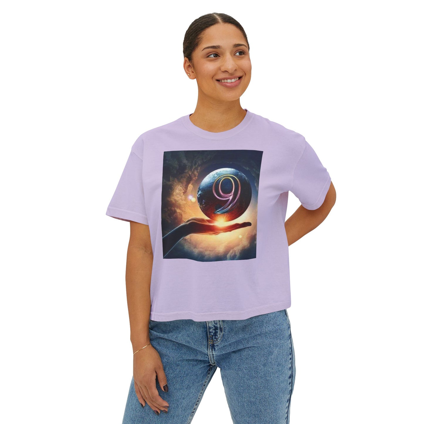 Cosmic Graphic Women's Boxy Tee - Boho Vibes, Perfect for Festivals, Casual Wear, Gifts, and Spiritual Celebrations