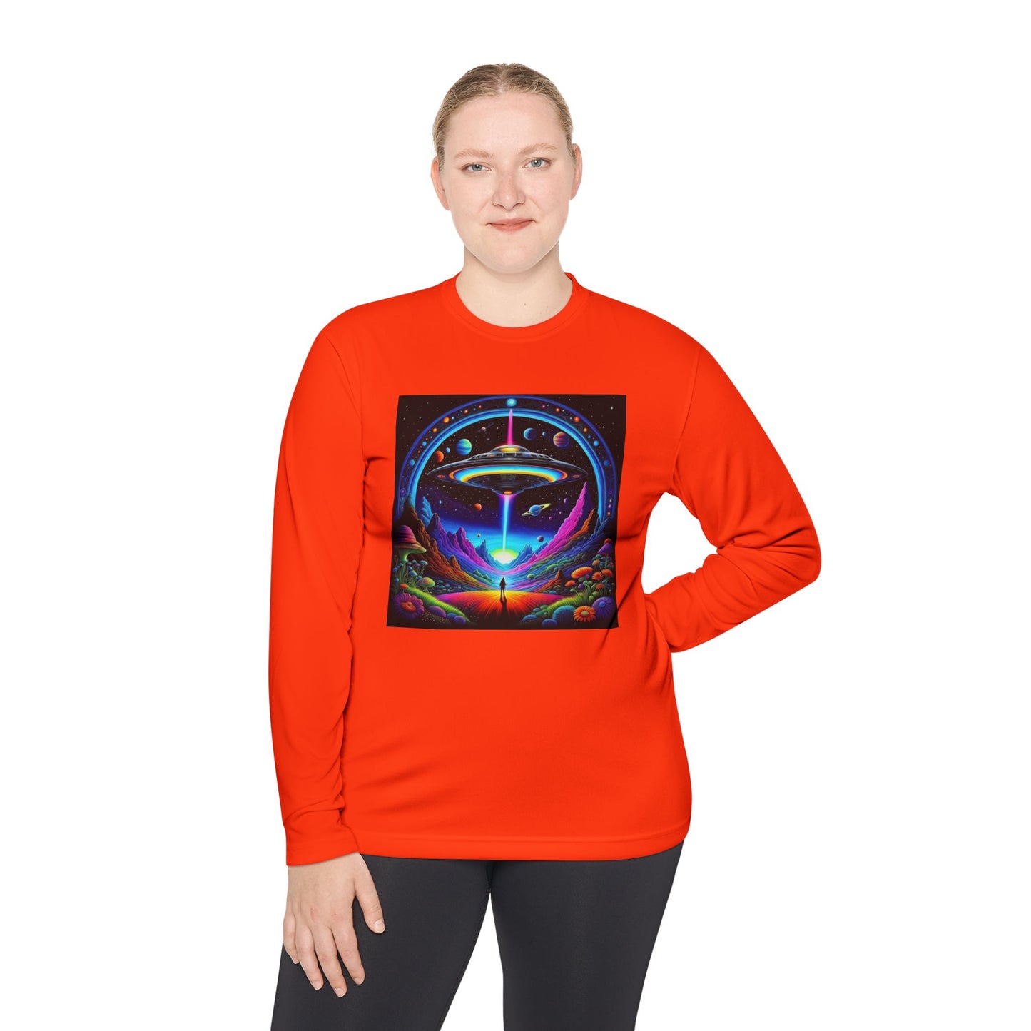 Cosmic Adventure Long Sleeve Tee | Unisex Lightweight Tee, UFO Graphic Shirt, Perfect for Festivals, Gifts, and Everyday Wear