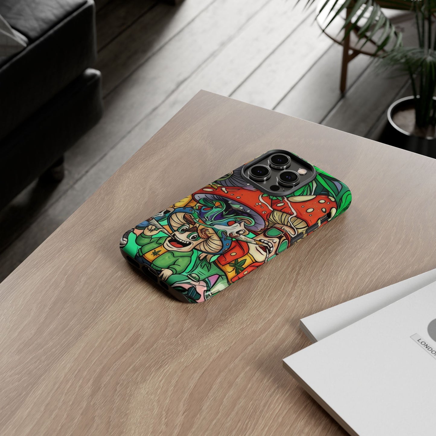 Vibrant Phone Case Featuring Funky Mushroom Art, Tough Cases, Trendy Accessories, Unique Gifts, Eclectic Style, Phone Protection