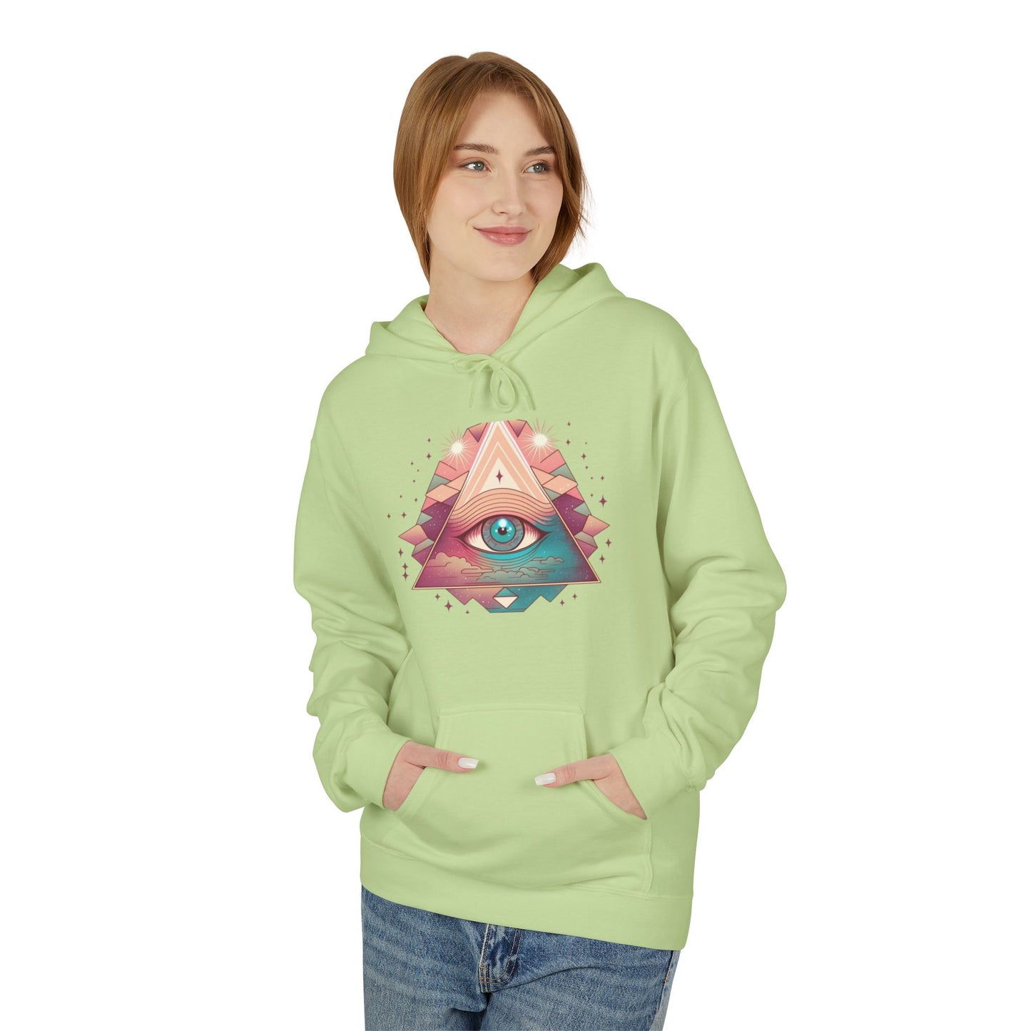 Mystical Eye Graphic Hoodie, Comfortable Fleece Hoodie for Casual Wear, Bohemian Style Sweatshirt, Perfect Gift for Art Lovers