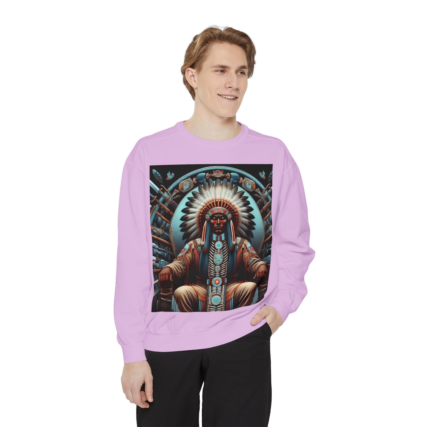 Cultural Heritage Sweatshirt - Unisex Garment-Dyed Crewneck with Native American Design, Cozy Casual Wear, Gift for Friends, Comfortable