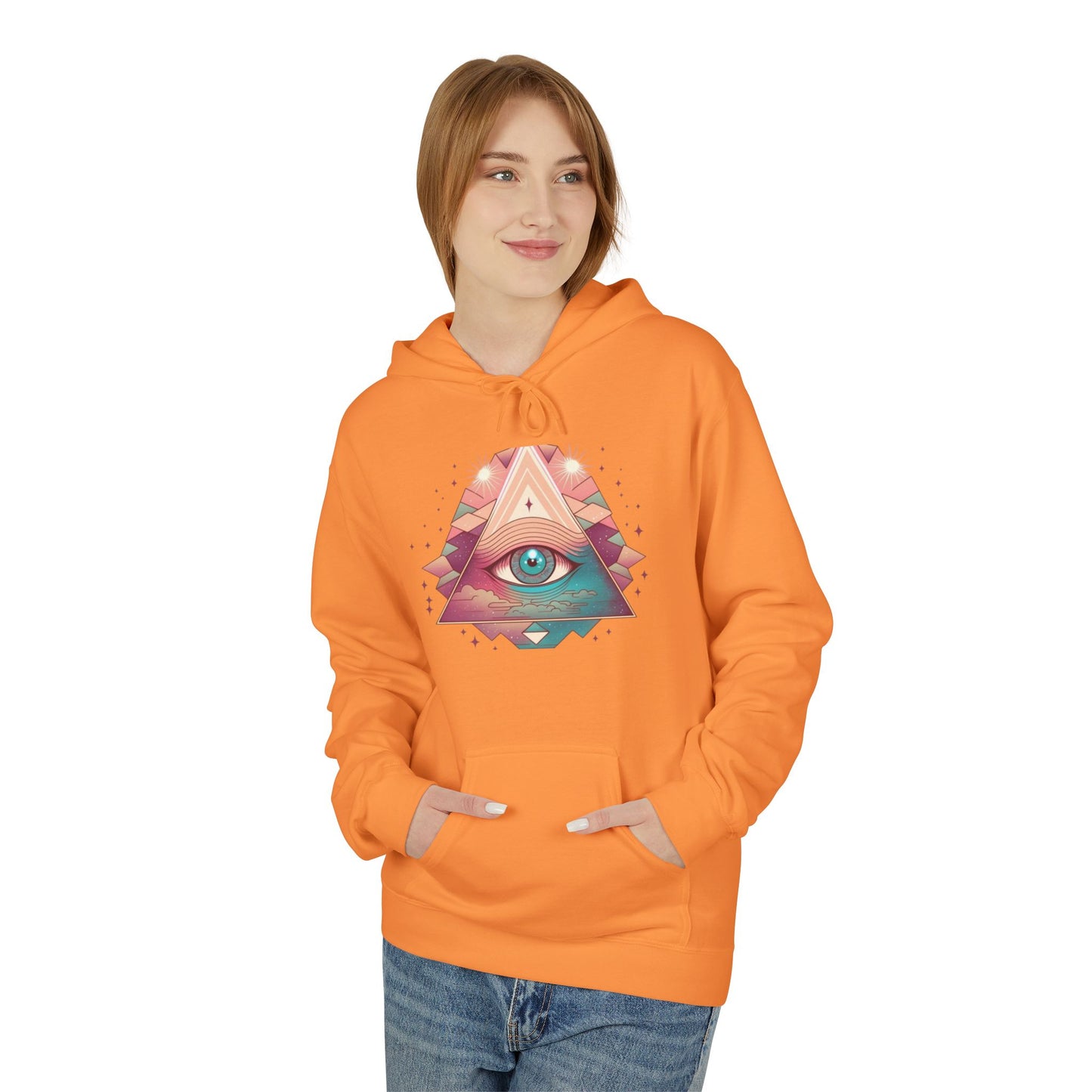 Mystical Eye Graphic Hoodie, Comfortable Fleece Hoodie for Casual Wear, Bohemian Style Sweatshirt, Perfect Gift for Art Lovers