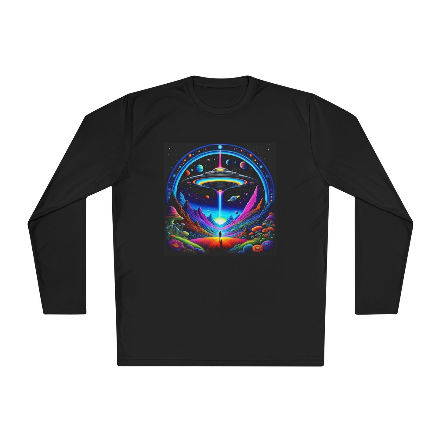 Cosmic Adventure Long Sleeve Tee | Unisex Lightweight Tee, UFO Graphic Shirt, Perfect for Festivals, Gifts, and Everyday Wear