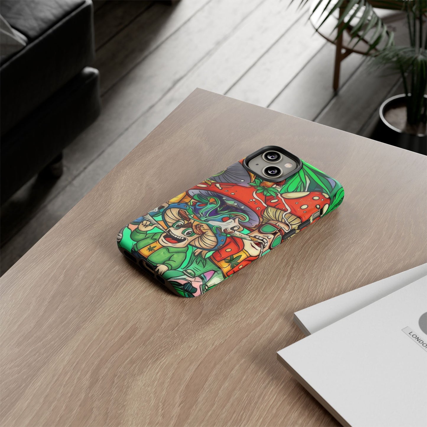 Vibrant Phone Case Featuring Funky Mushroom Art, Tough Cases, Trendy Accessories, Unique Gifts, Eclectic Style, Phone Protection