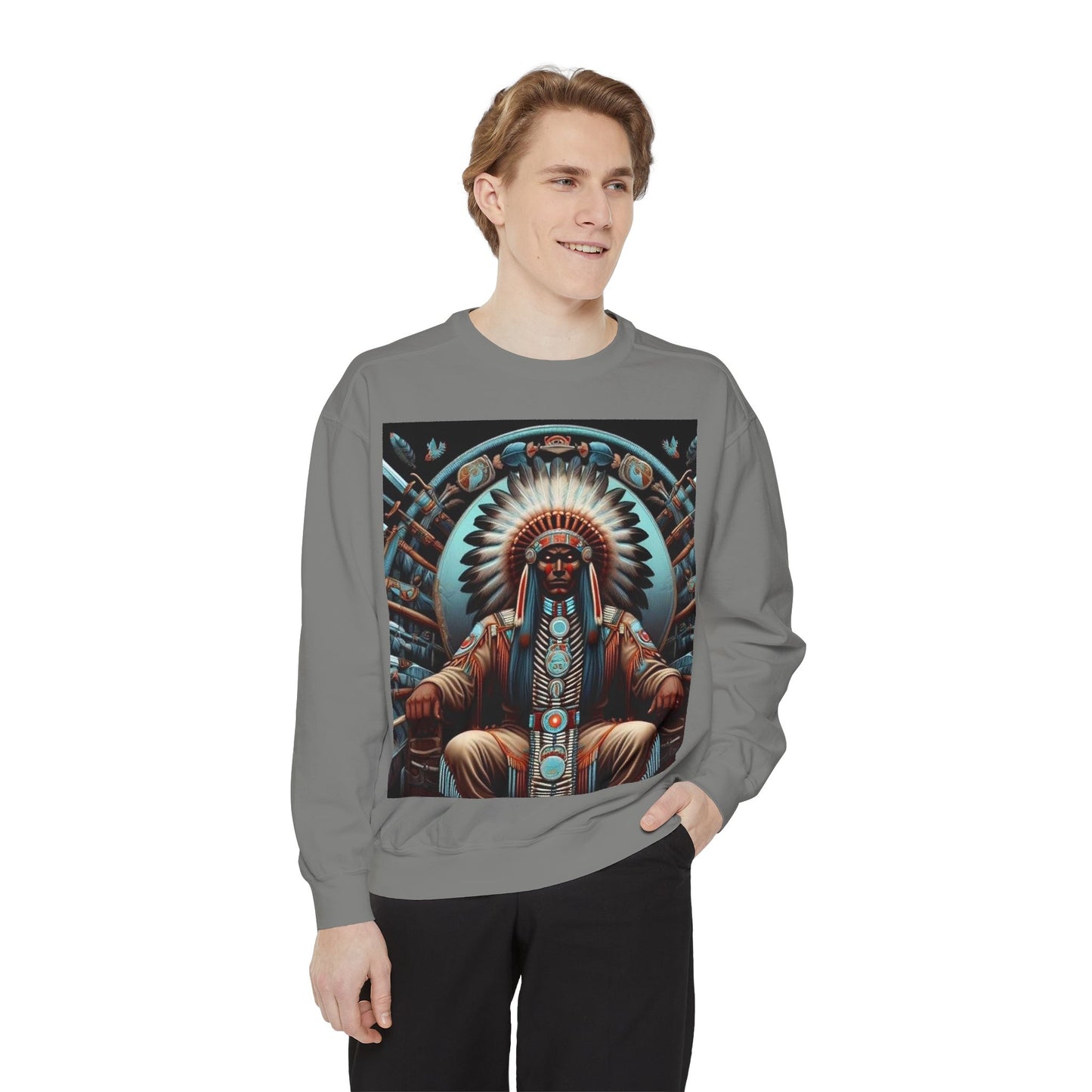 Cultural Heritage Sweatshirt - Unisex Garment-Dyed Crewneck with Native American Design, Cozy Casual Wear, Gift for Friends, Comfortable