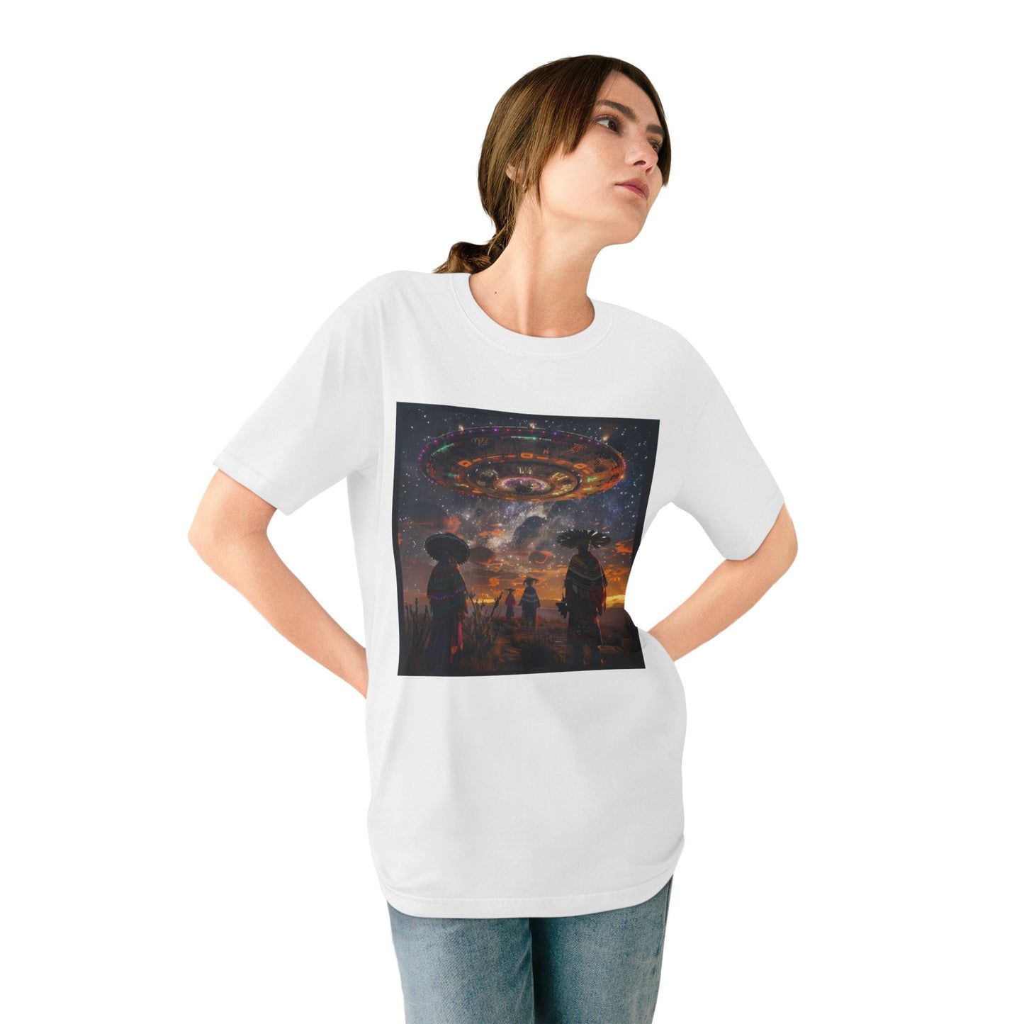 Cosmic Alien Encounter T-Shirt, Unisex Graphic Tee, Space Themed Shirt, Festival Wear, Unique Gift for Sci-Fi Lovers, Bohemian Style