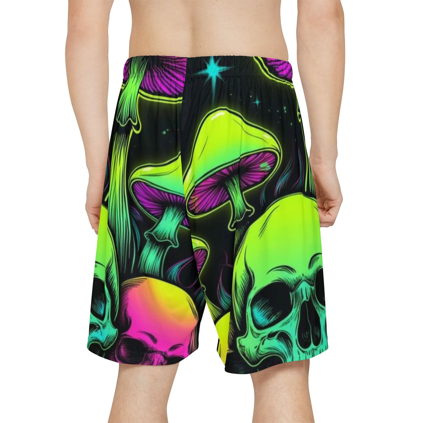 Psychedelic Skull & Mushroom Men's Sports Shorts - Vibrant Graphic Activewear