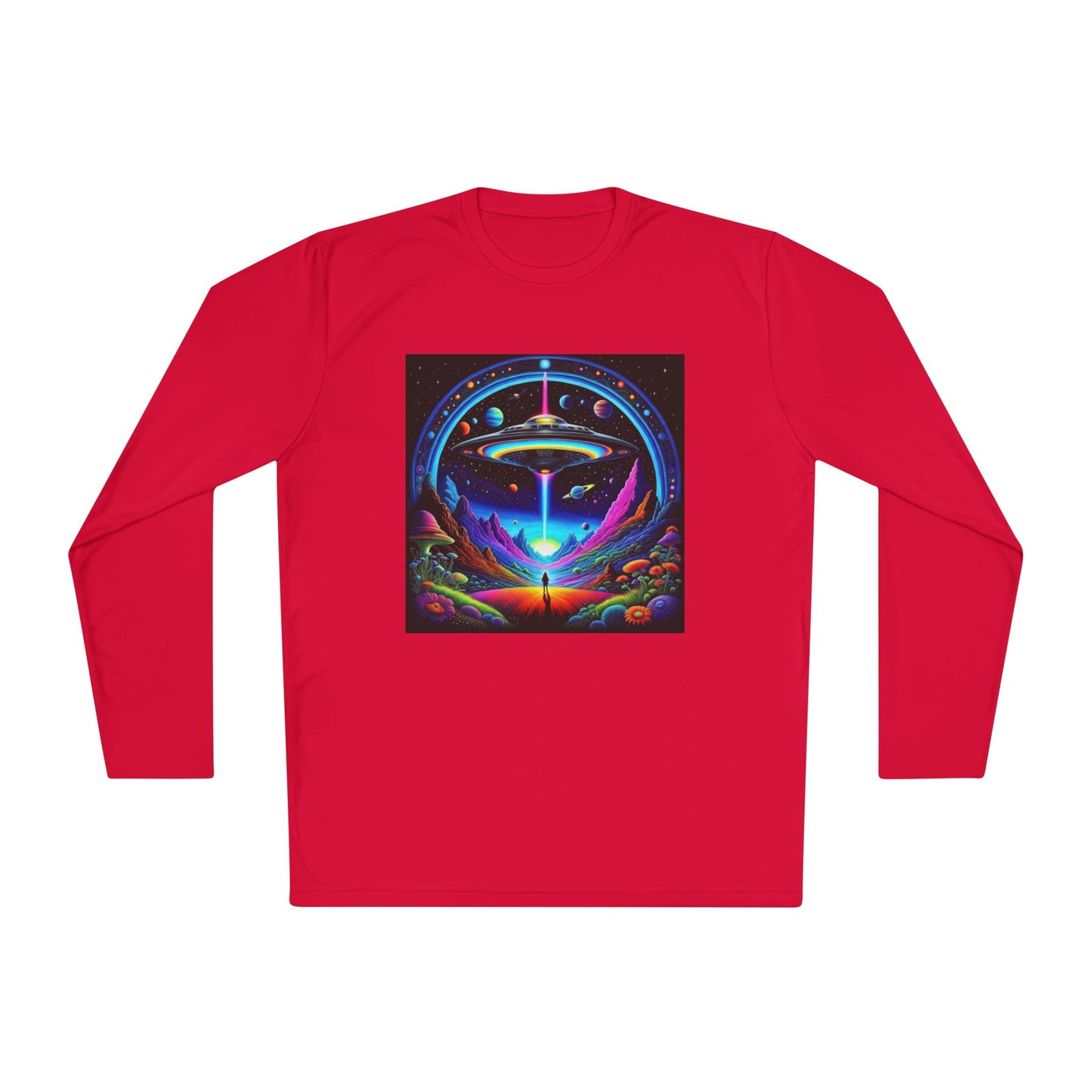 Cosmic Adventure Long Sleeve Tee | Unisex Lightweight Tee, UFO Graphic Shirt, Perfect for Festivals, Gifts, and Everyday Wear