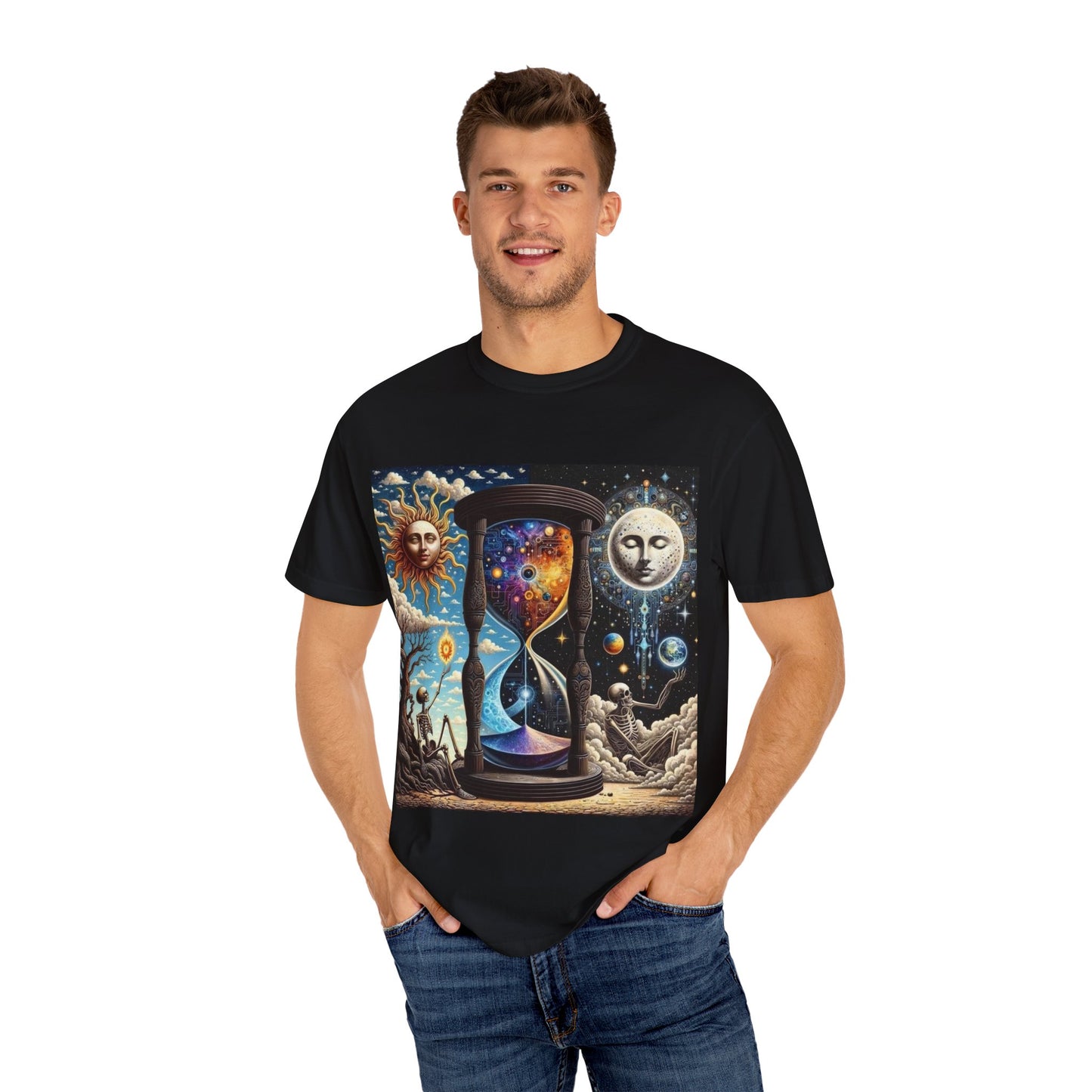 Cosmic Hourglass T-shirt, Vintage Graphic Tee, Perfect Gift for Astronomy Lovers, Unisex Casual Wear, Spiritual Vibe, Universal Design