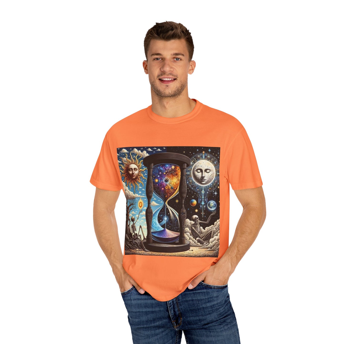 Cosmic Hourglass T-shirt, Vintage Graphic Tee, Perfect Gift for Astronomy Lovers, Unisex Casual Wear, Spiritual Vibe, Universal Design