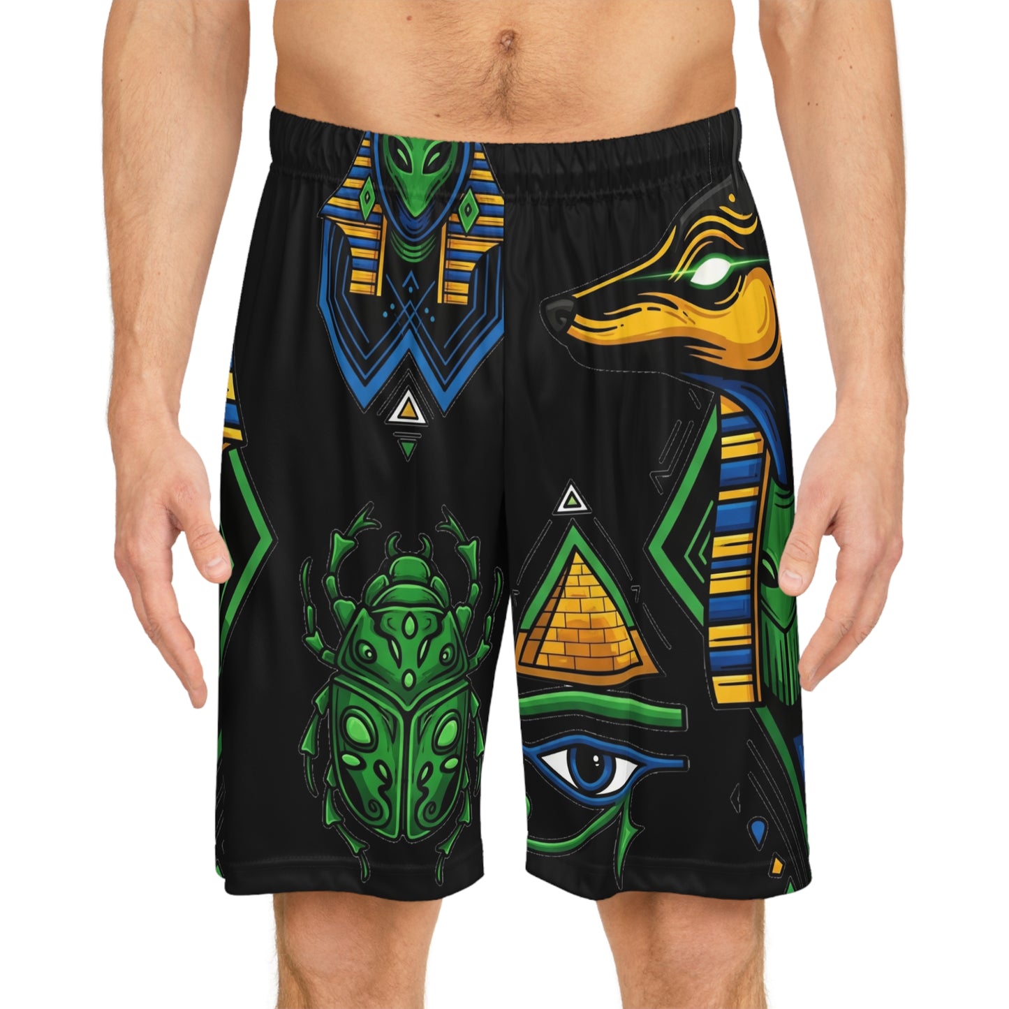 Vibrant Egyptian-Inspired Basketball Shorts, AOP Athletic Wear, Unique Sports Shorts, Summer Shorts, Trendy Casual Wear