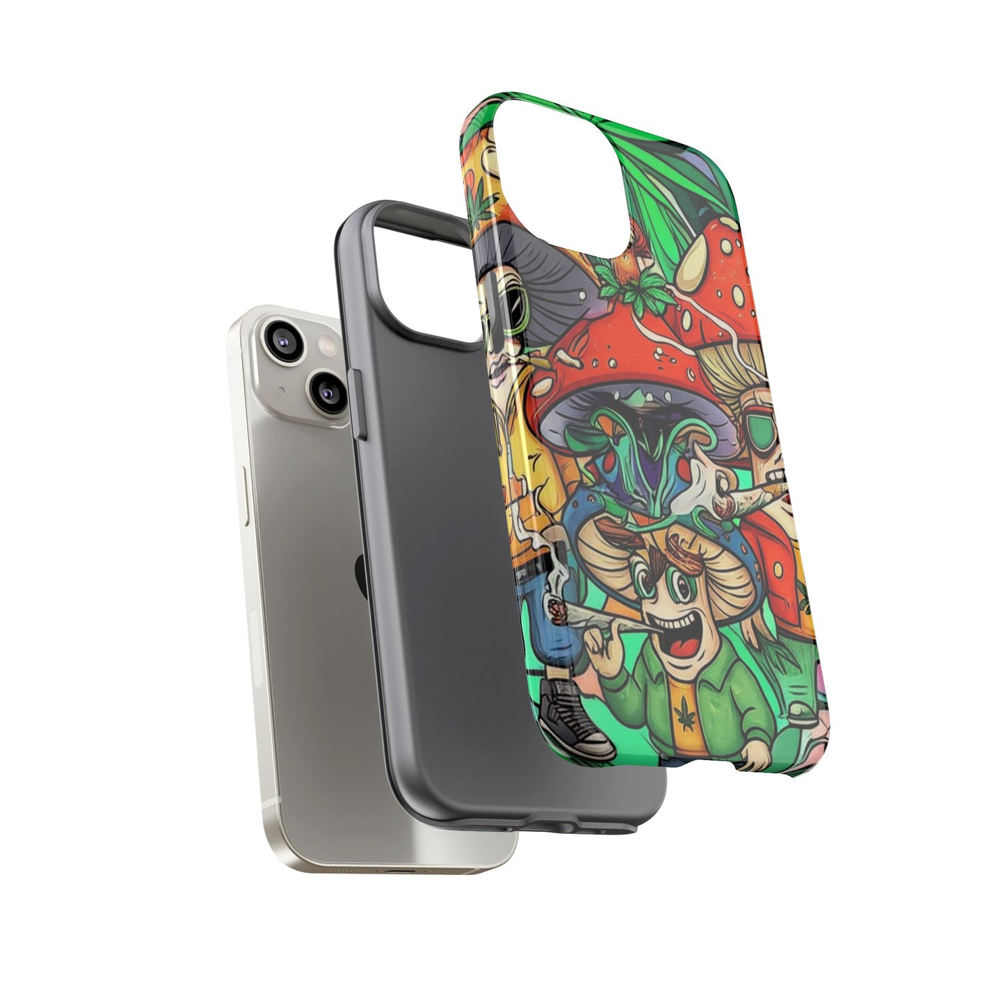 Vibrant Phone Case Featuring Funky Mushroom Art, Tough Cases, Trendy Accessories, Unique Gifts, Eclectic Style, Phone Protection