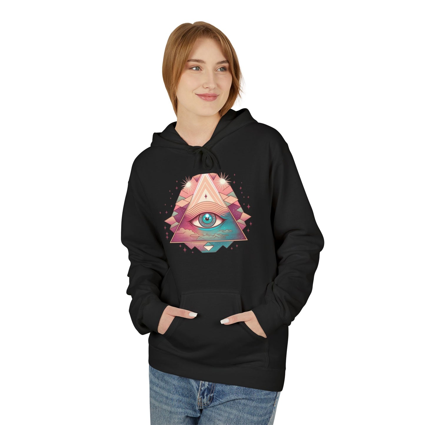 Mystical Eye Graphic Hoodie, Comfortable Fleece Hoodie for Casual Wear, Bohemian Style Sweatshirt, Perfect Gift for Art Lovers