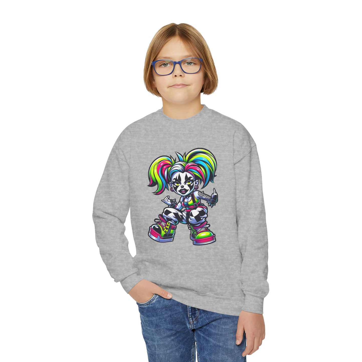 Colorful Graphic Youth Crewneck Sweatshirt, Fun Sweatshirt for Kids, Perfect Gift for Birthdays, Halloween, or Everyday Wear