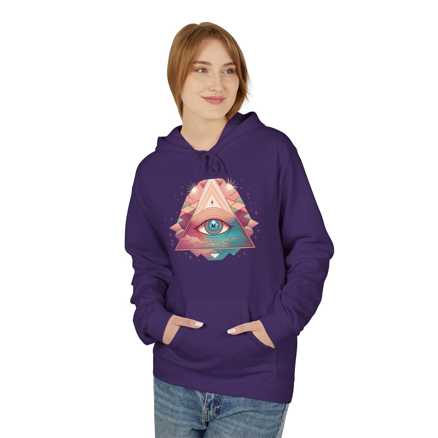 Mystical Eye Graphic Hoodie, Comfortable Fleece Hoodie for Casual Wear, Bohemian Style Sweatshirt, Perfect Gift for Art Lovers