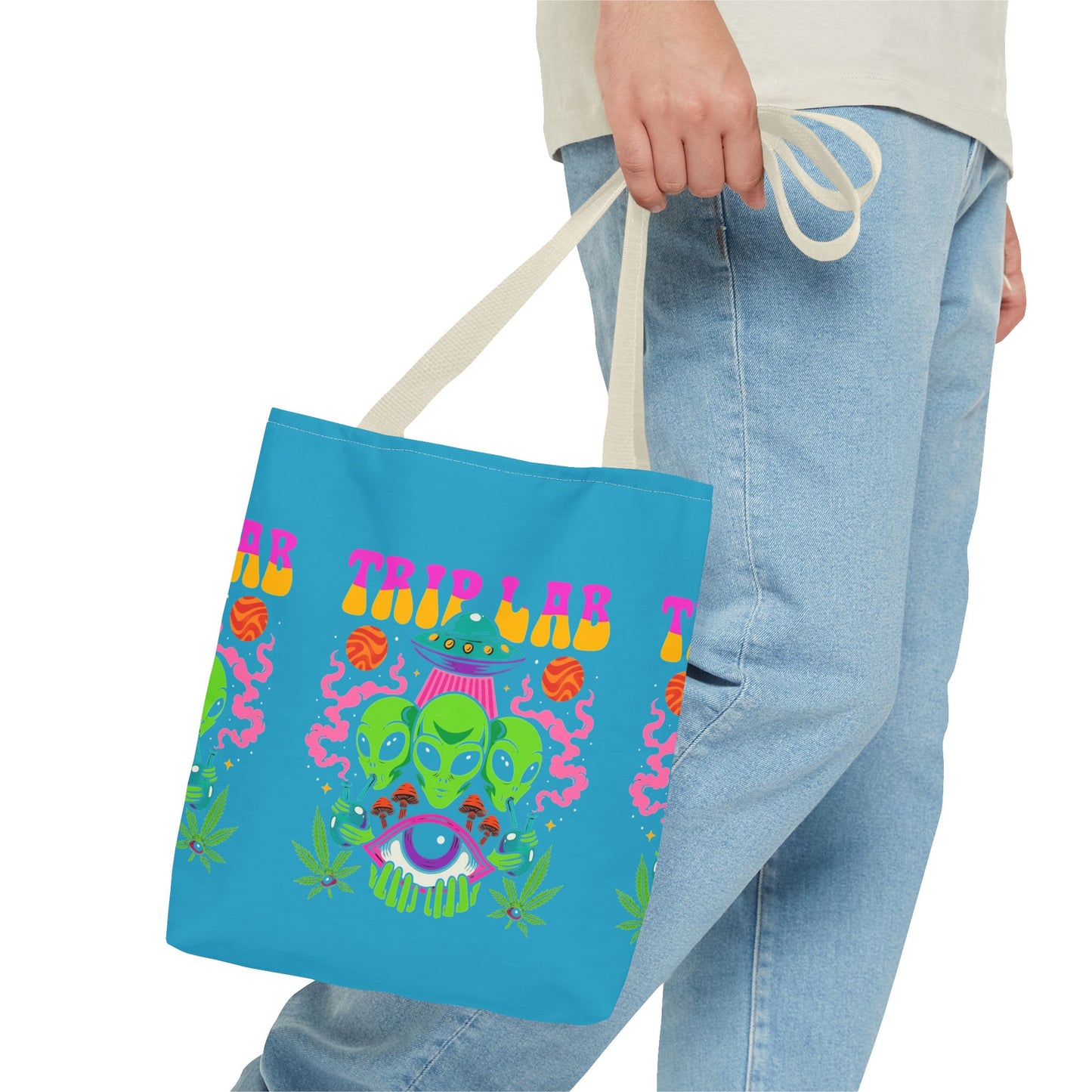 Colorful AOP Tote Bag with Casual Vibe, Ideal for Beach Days, Shopping, Festivals, or Gifts, Featuring 'TRIP LAR' Design