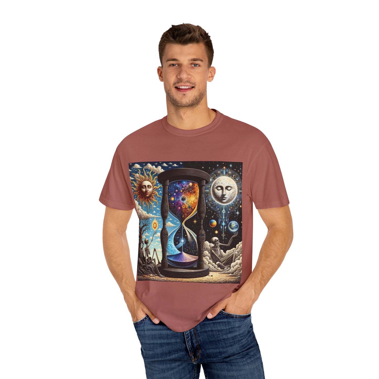 Cosmic Hourglass T-shirt, Vintage Graphic Tee, Perfect Gift for Astronomy Lovers, Unisex Casual Wear, Spiritual Vibe, Universal Design