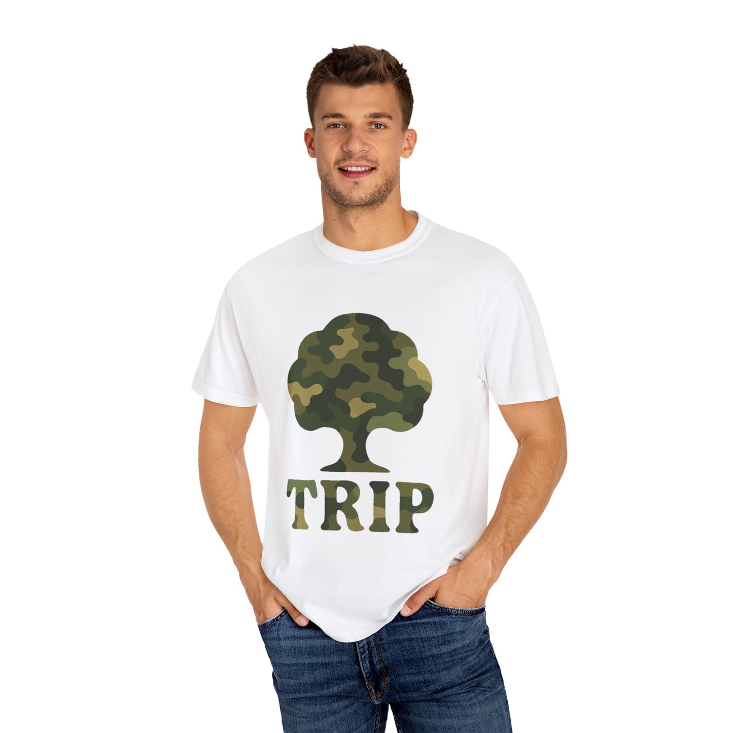 Camo Tree Trip T-Shirt - π Unisex Casual Tee, Nature Lover Gift, Adventure Wear, Outdoor Enthusiast, Travel Apparel