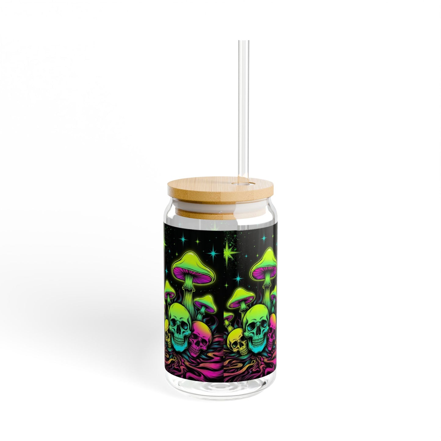 Psychedelic Skull Sipper Glass, 16oz - Unique Glass Drinkware for Parties, Festivals, Gifts, Home Decor, Eco-Friendly