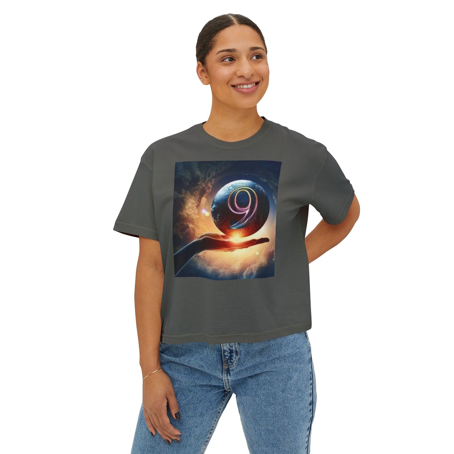 Cosmic Graphic Women's Boxy Tee - Boho Vibes, Perfect for Festivals, Casual Wear, Gifts, and Spiritual Celebrations