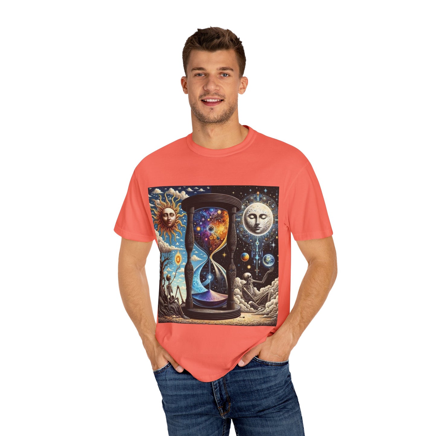 Cosmic Hourglass T-shirt, Vintage Graphic Tee, Perfect Gift for Astronomy Lovers, Unisex Casual Wear, Spiritual Vibe, Universal Design