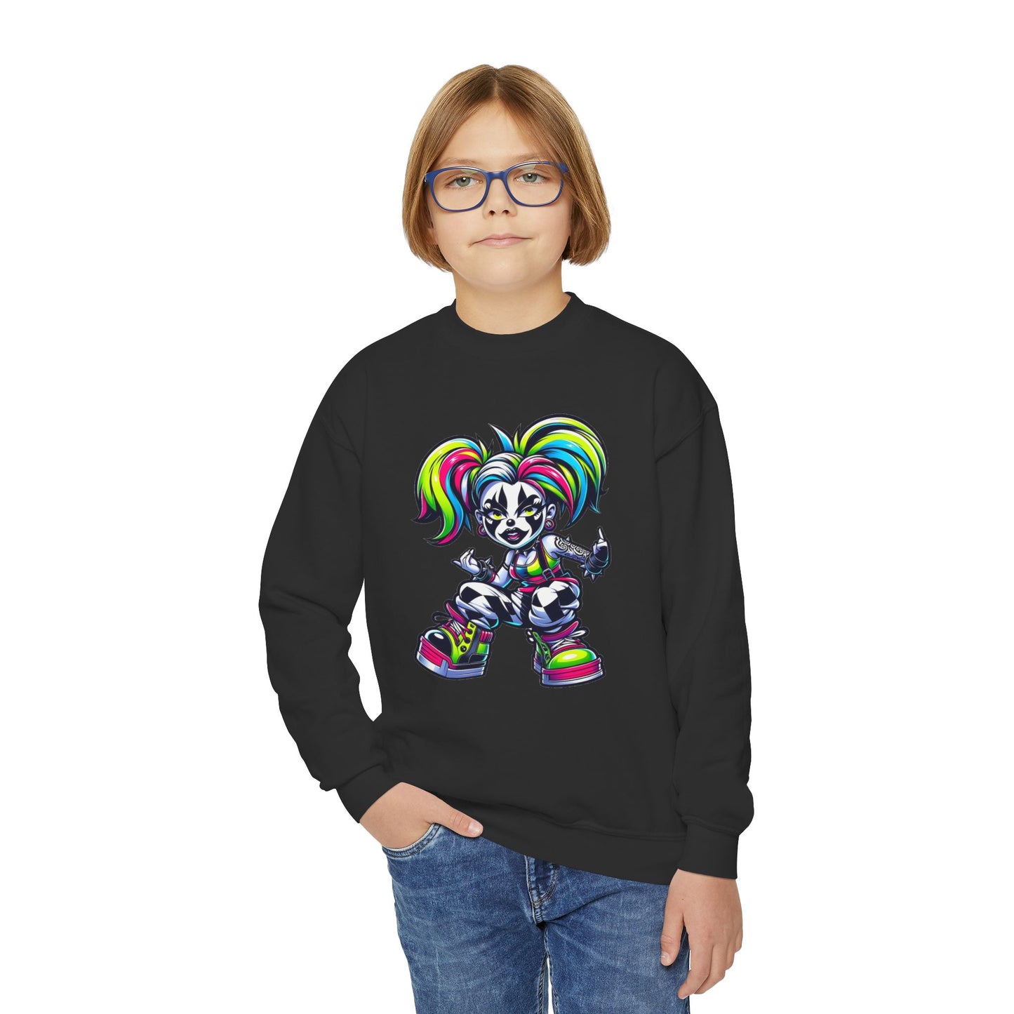 Colorful Graphic Youth Crewneck Sweatshirt, Fun Sweatshirt for Kids, Perfect Gift for Birthdays, Halloween, or Everyday Wear