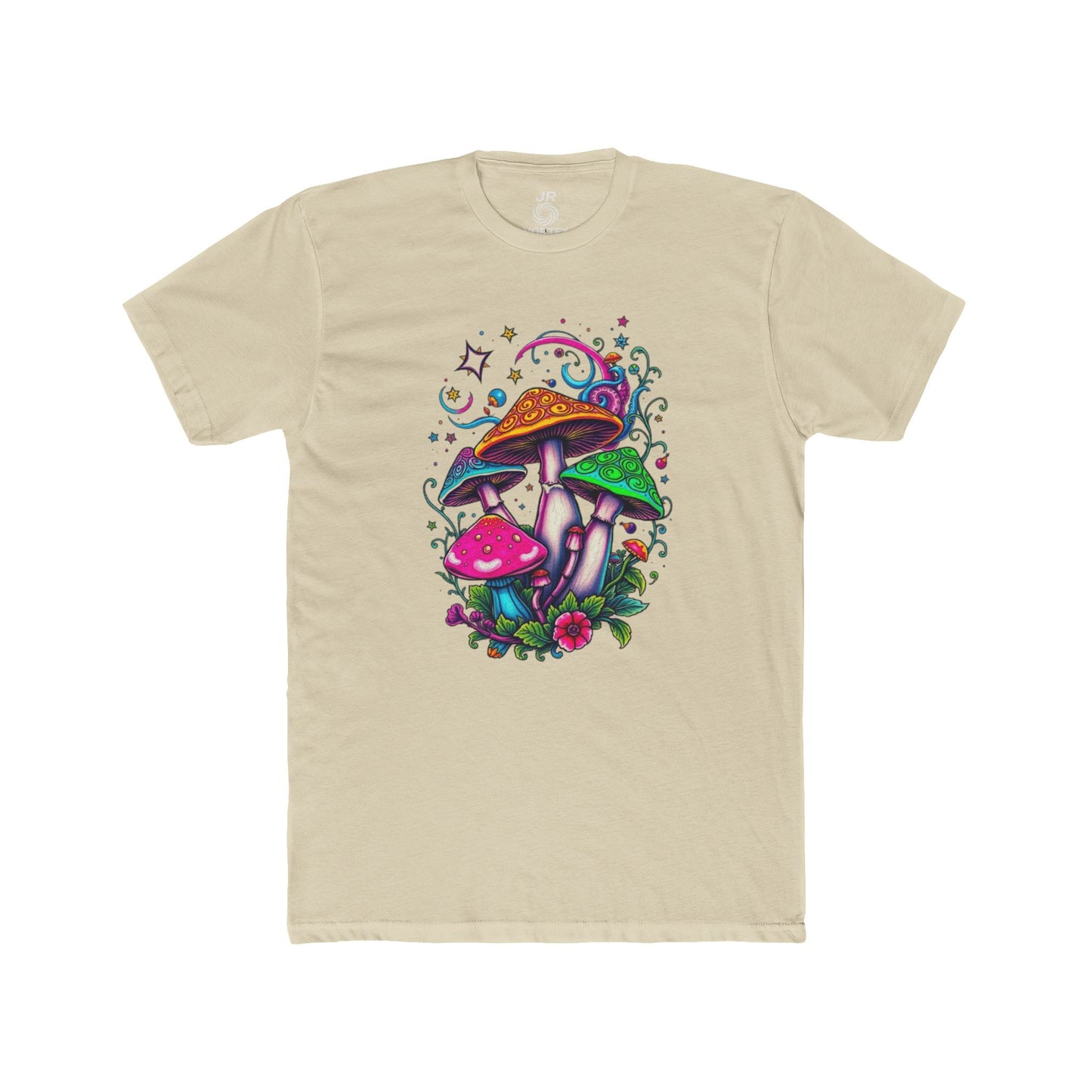 Colorful Mushroom Unisex Cotton Crew Tee – Perfect for Nature Lovers, Bohemian Style, Gift for Festivals, Casual Wear, Eco-Friendly Shirt