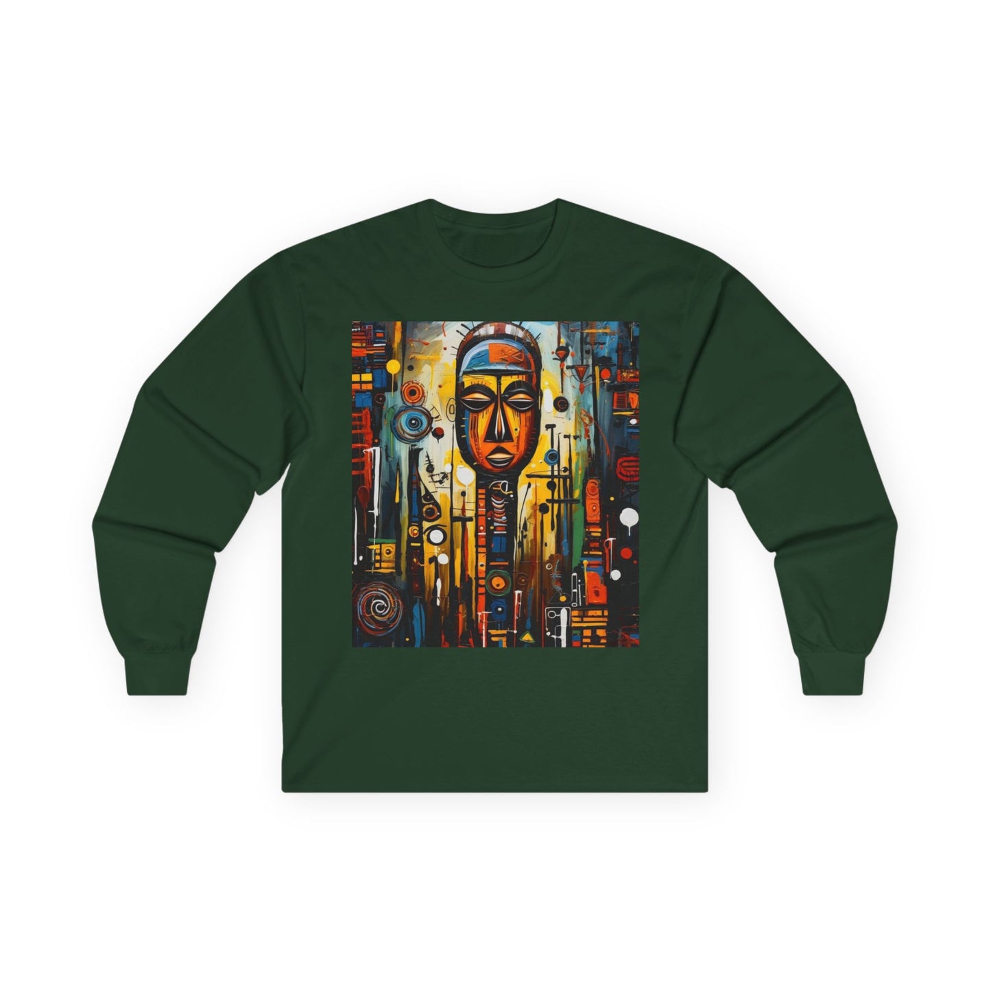Artistic Unisex Long Sleeve Tee with Abstract Mask Design - Perfect for Casual Wear and Gift Giving
