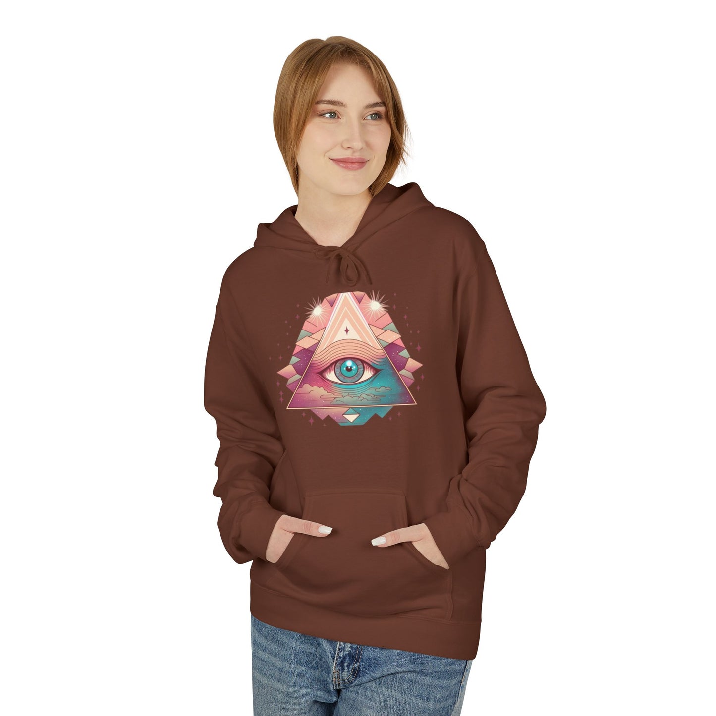 Mystical Eye Graphic Hoodie, Comfortable Fleece Hoodie for Casual Wear, Bohemian Style Sweatshirt, Perfect Gift for Art Lovers