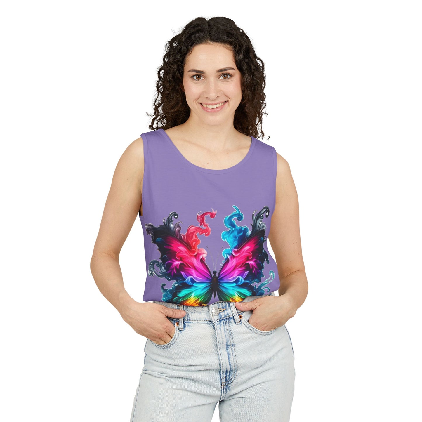 Vibrant Butterfly Design Unisex Tank Top | Colorful Summer Sleeveless Shirt, Gift for Nature Lovers, Festival Wear, Eco-Friendly Fashion
