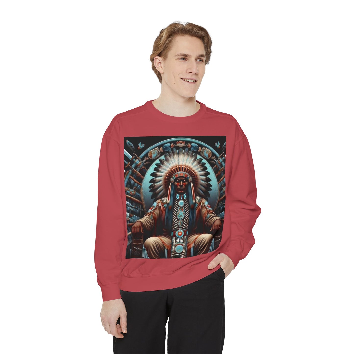 Cultural Heritage Sweatshirt - Unisex Garment-Dyed Crewneck with Native American Design, Cozy Casual Wear, Gift for Friends, Comfortable
