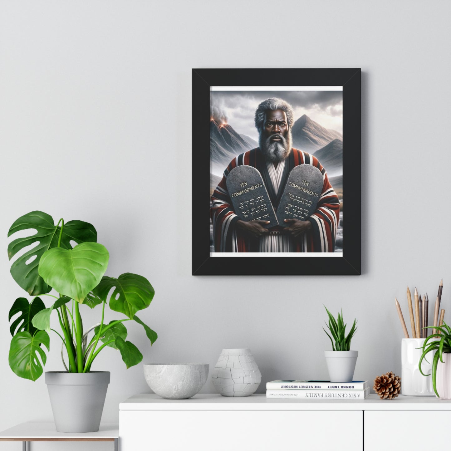 Religious Art Frame, Ten Commandments Poster, Inspirational Wall Decor, Home Blessing Artwork, Faith Gift for Church