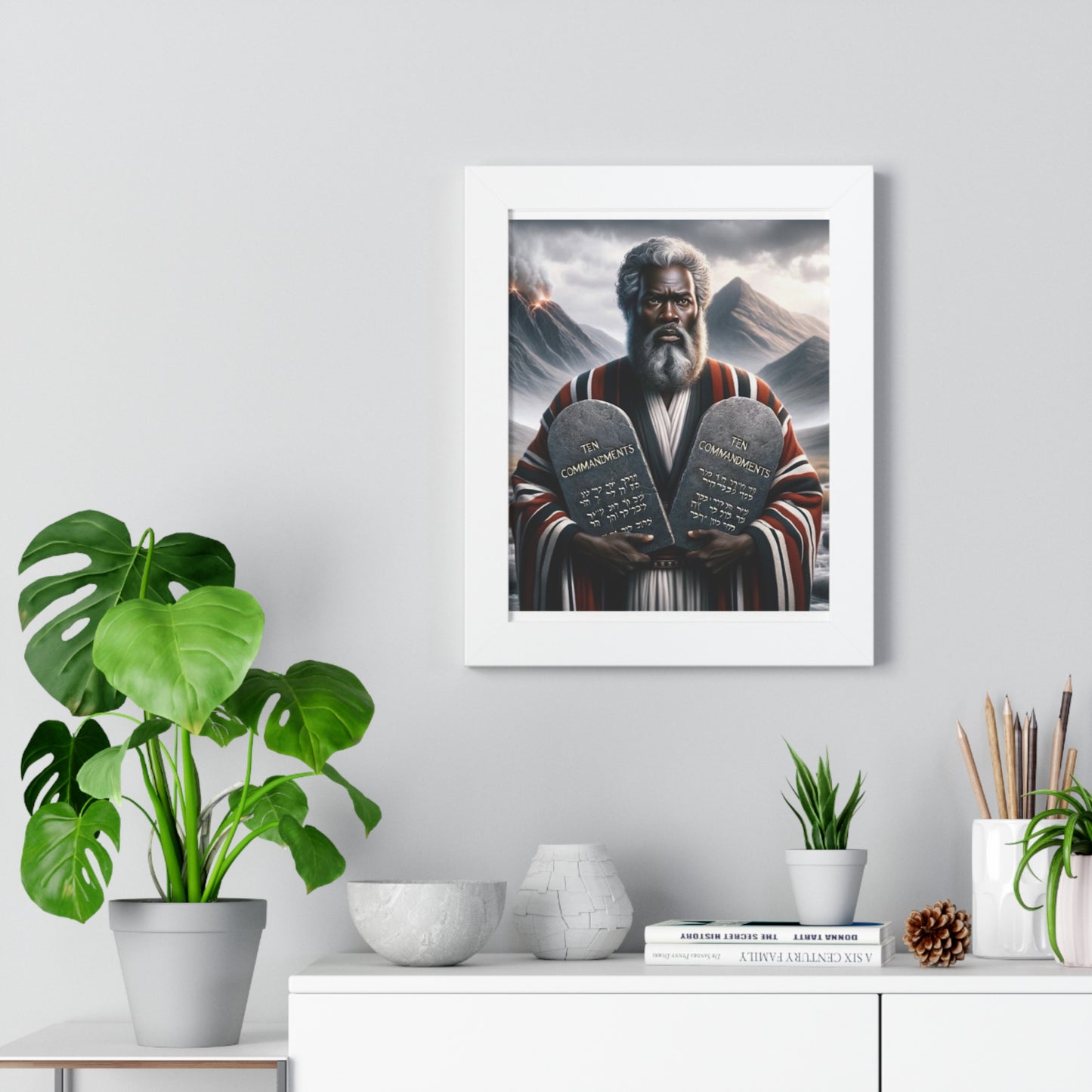 Religious Art Frame, Ten Commandments Poster, Inspirational Wall Decor, Home Blessing Artwork, Faith Gift for Church