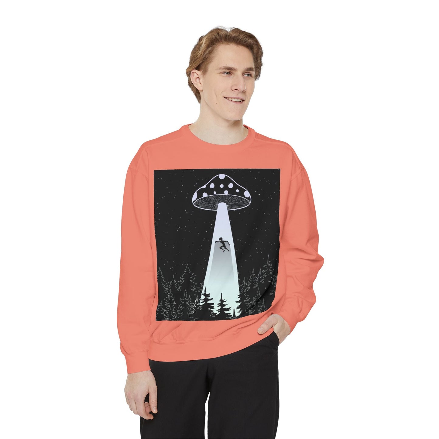 Alien Abduction Sweatshirt, Cozy Unisex Crewneck, UFO Design, Perfect for Sci-Fi Lovers, Great Gift for Birthdays, Casual Wear, Space