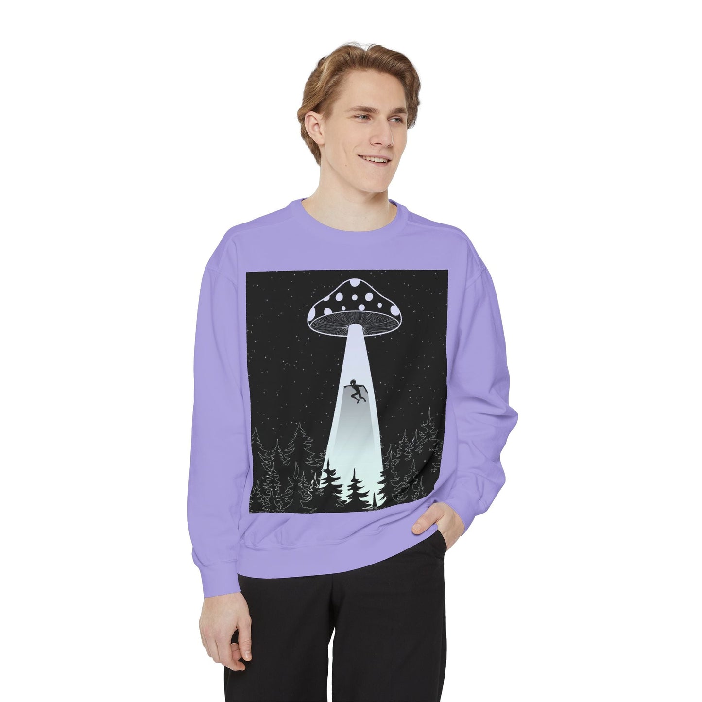 Alien Abduction Sweatshirt, Cozy Unisex Crewneck, UFO Design, Perfect for Sci-Fi Lovers, Great Gift for Birthdays, Casual Wear, Space