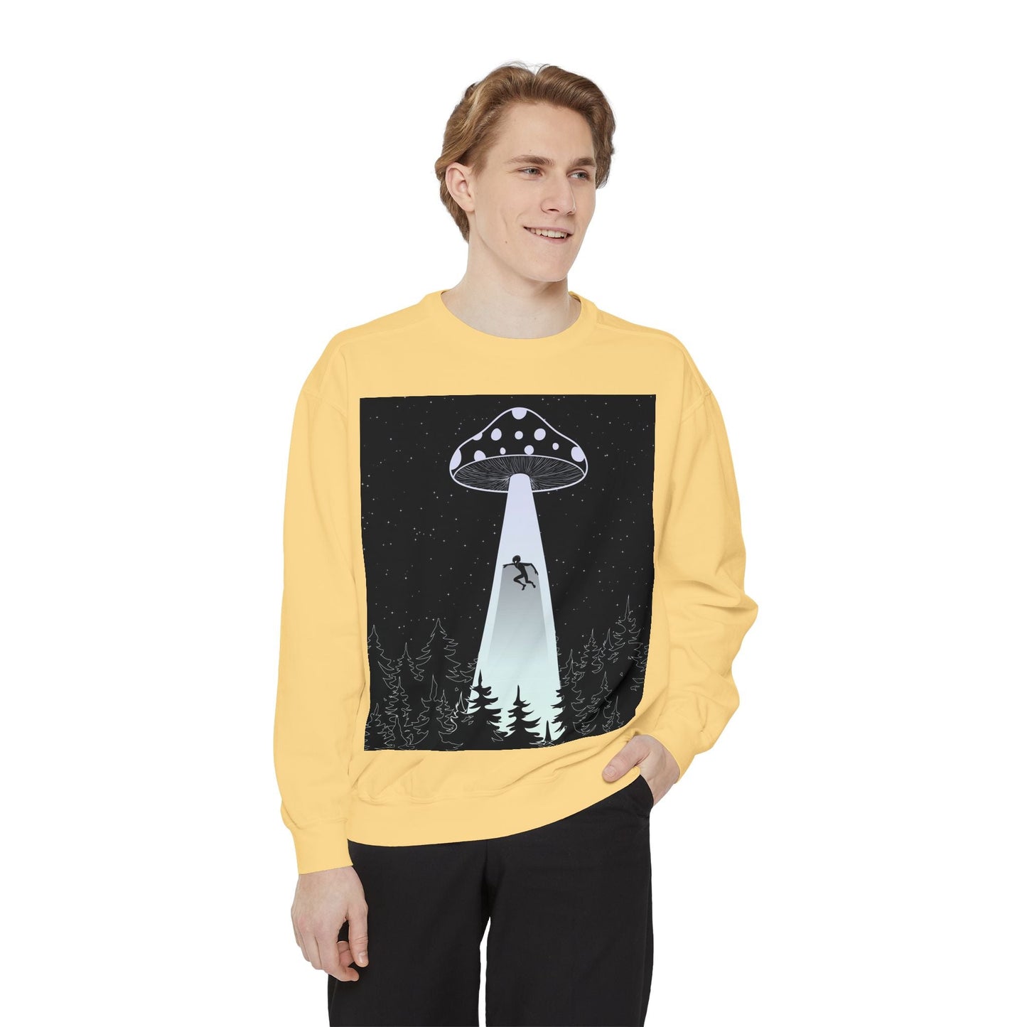 Alien Abduction Sweatshirt, Cozy Unisex Crewneck, UFO Design, Perfect for Sci-Fi Lovers, Great Gift for Birthdays, Casual Wear, Space