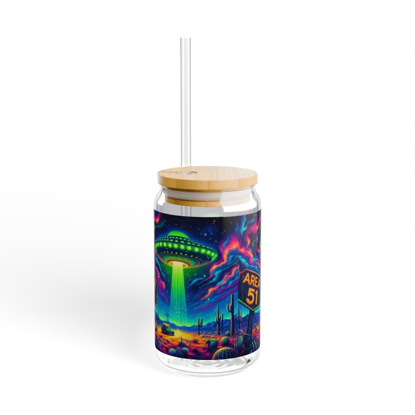 Area 51 Sipper Glass, 16oz - Fun Alien Drinkware for UFO Enthusiasts, Sci-Fi Parties, Gifts for Friends