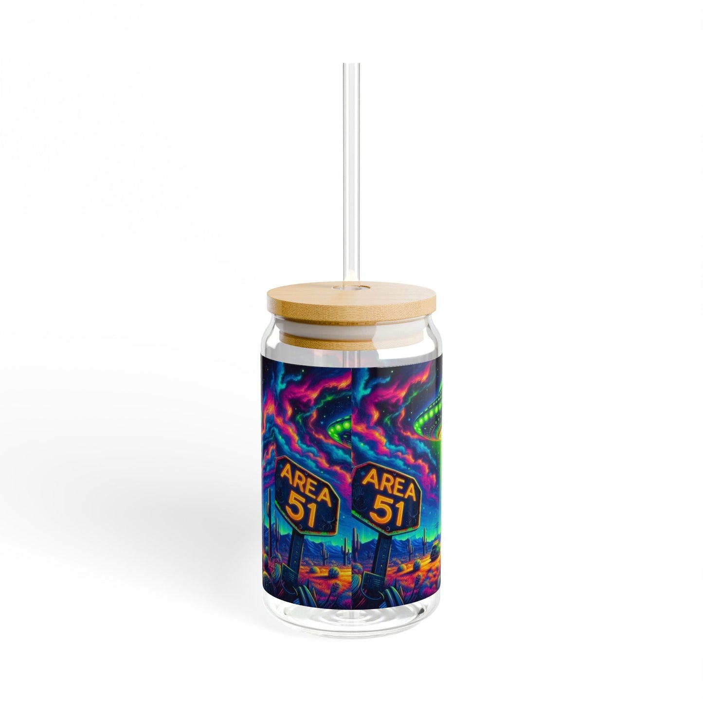 Area 51 Sipper Glass, 16oz - Fun Alien Drinkware for UFO Enthusiasts, Sci-Fi Parties, Gifts for Friends
