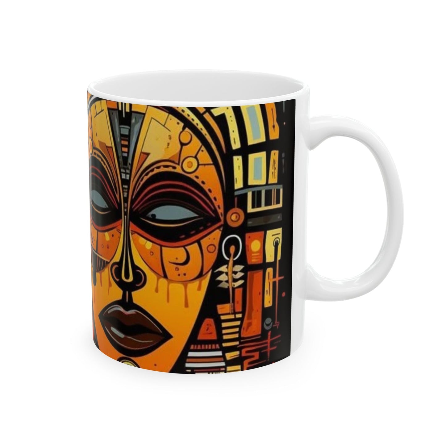 Artistic coffee mug, Afrocentric Decor, Unique Coffee Cup, Gift for Art Lovers, 11oz & 15oz Sizes Available, Home or Office Use