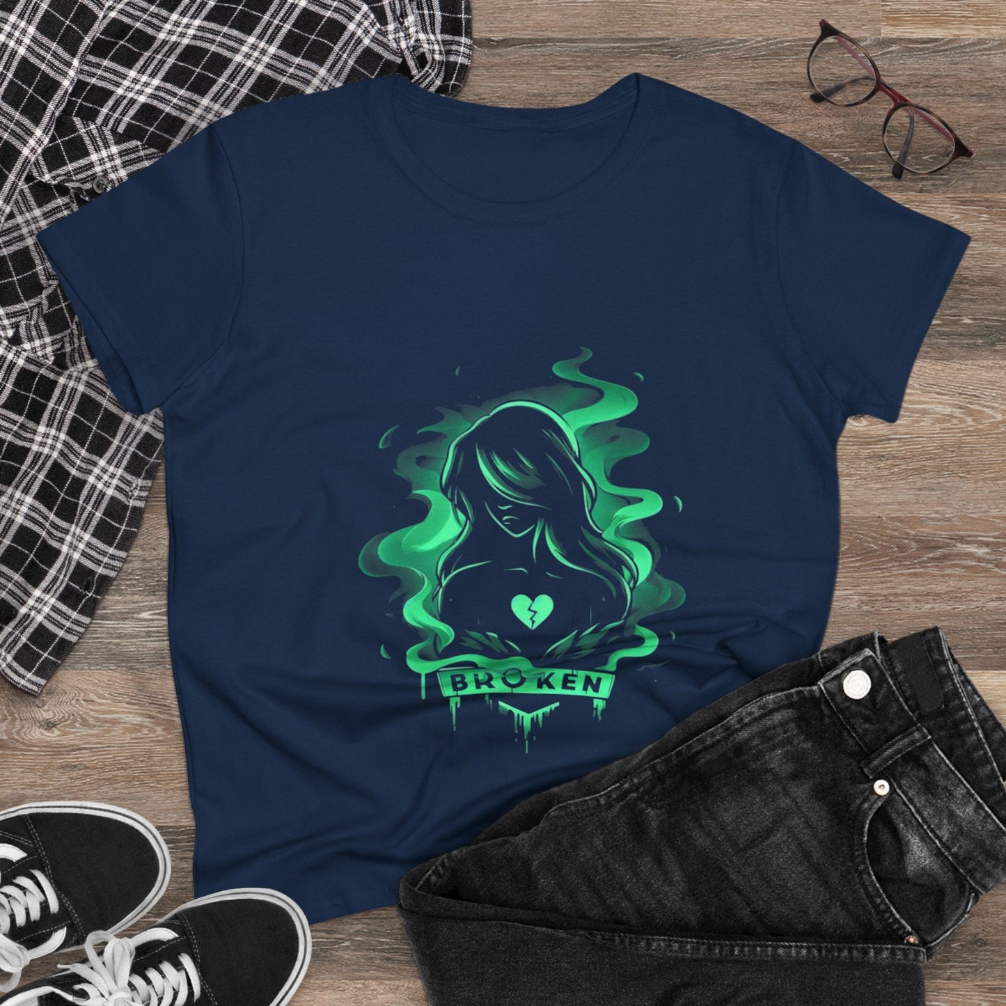 Broken Heart Graphic Tee for Women - Stylish Midweight Cotton Shirt