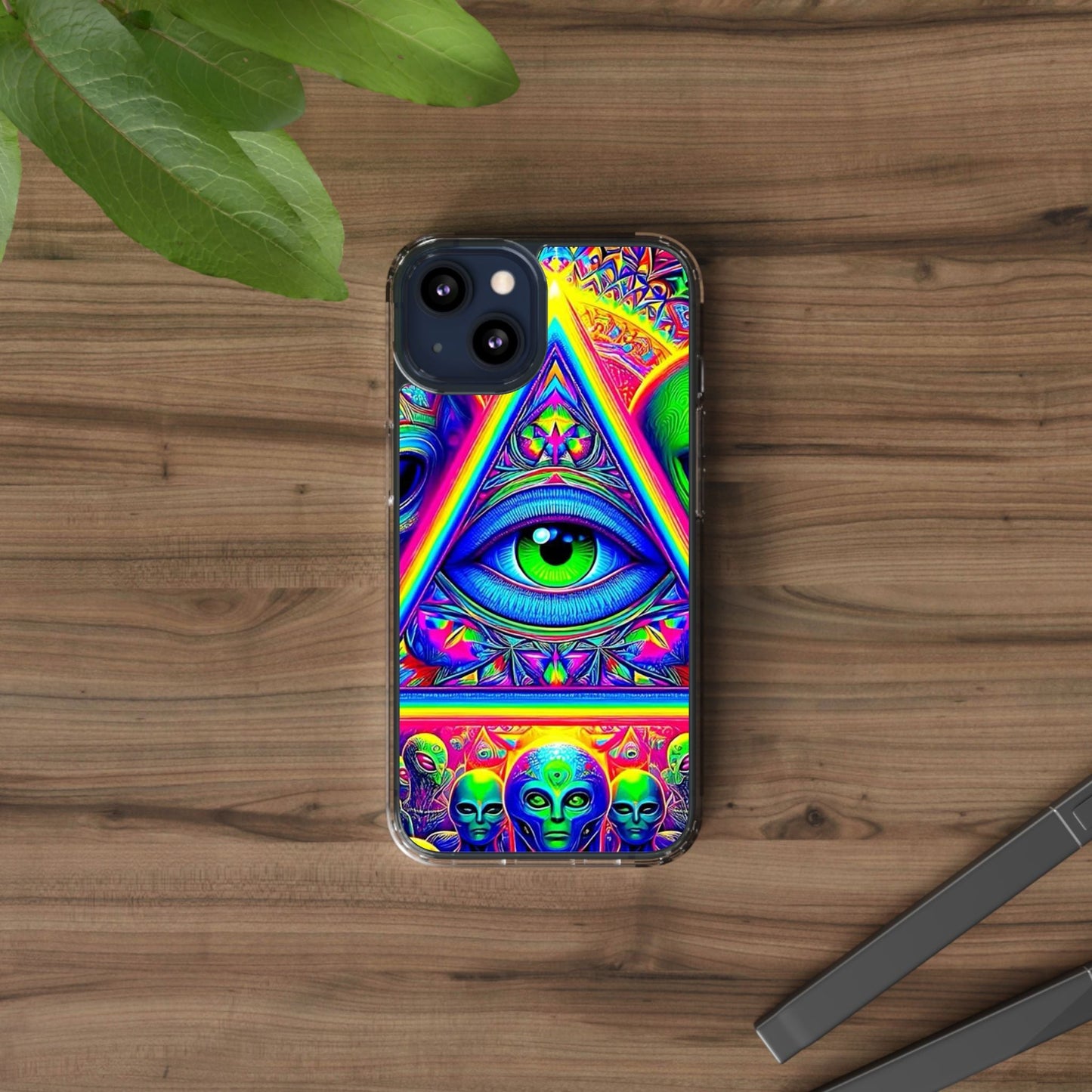 Colorful Alien Eye Phone Case, Psychedelic Clear Case, Gift for Art Lovers, Boho Phone Cover, Festival Accessory, Unique Mobile Case