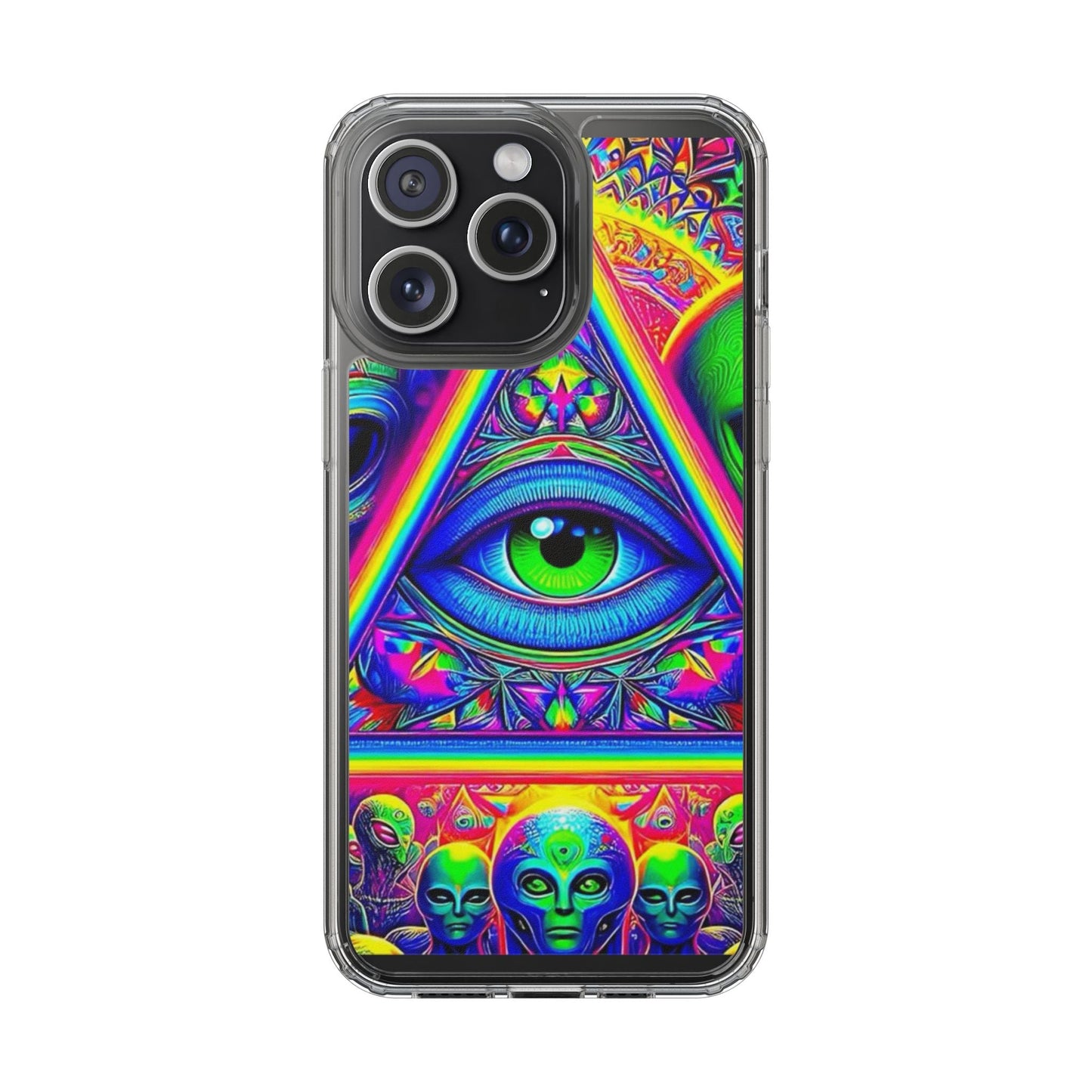 Colorful Alien Eye Phone Case, Psychedelic Clear Case, Gift for Art Lovers, Boho Phone Cover, Festival Accessory, Unique Mobile Case