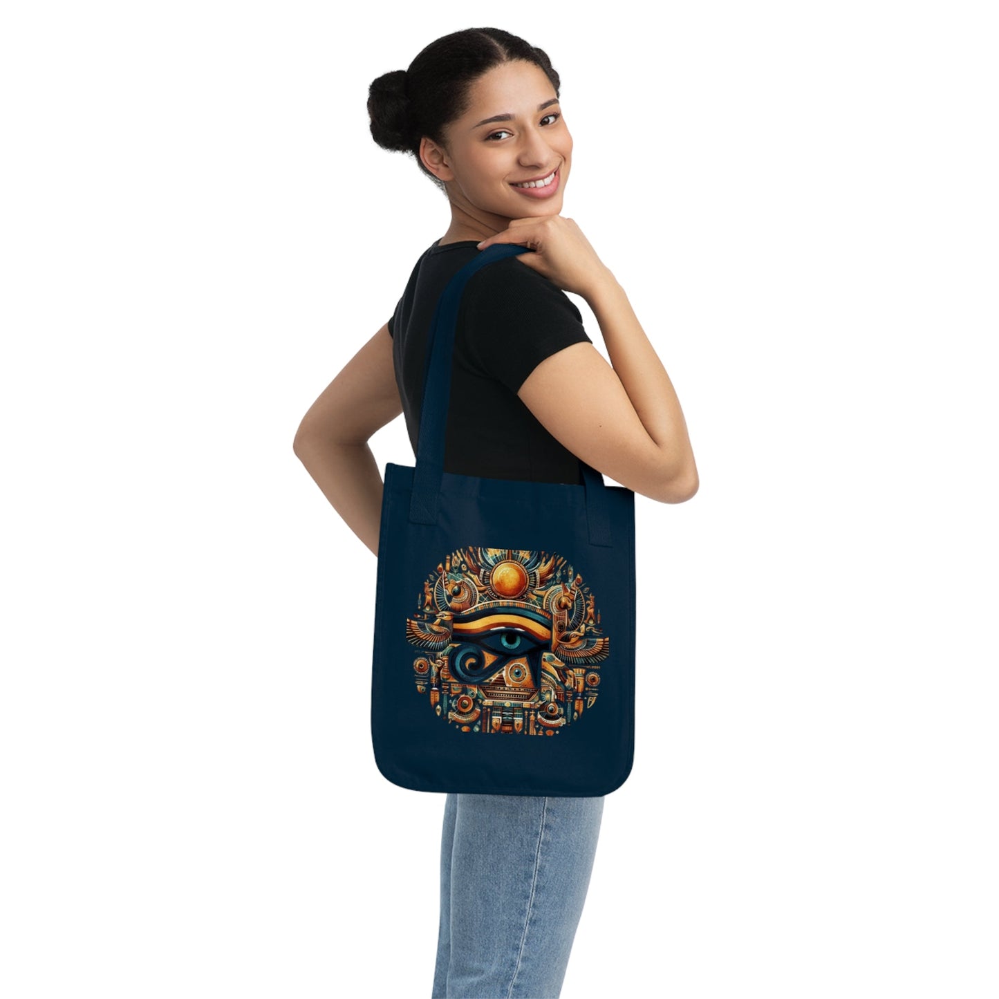 Egyptian Eye Organic Canvas Tote Bag - Boho Shopping Bag, Eco-Friendly Gift, Travel Tote, Beach Bag, Reusable Grocery Bag