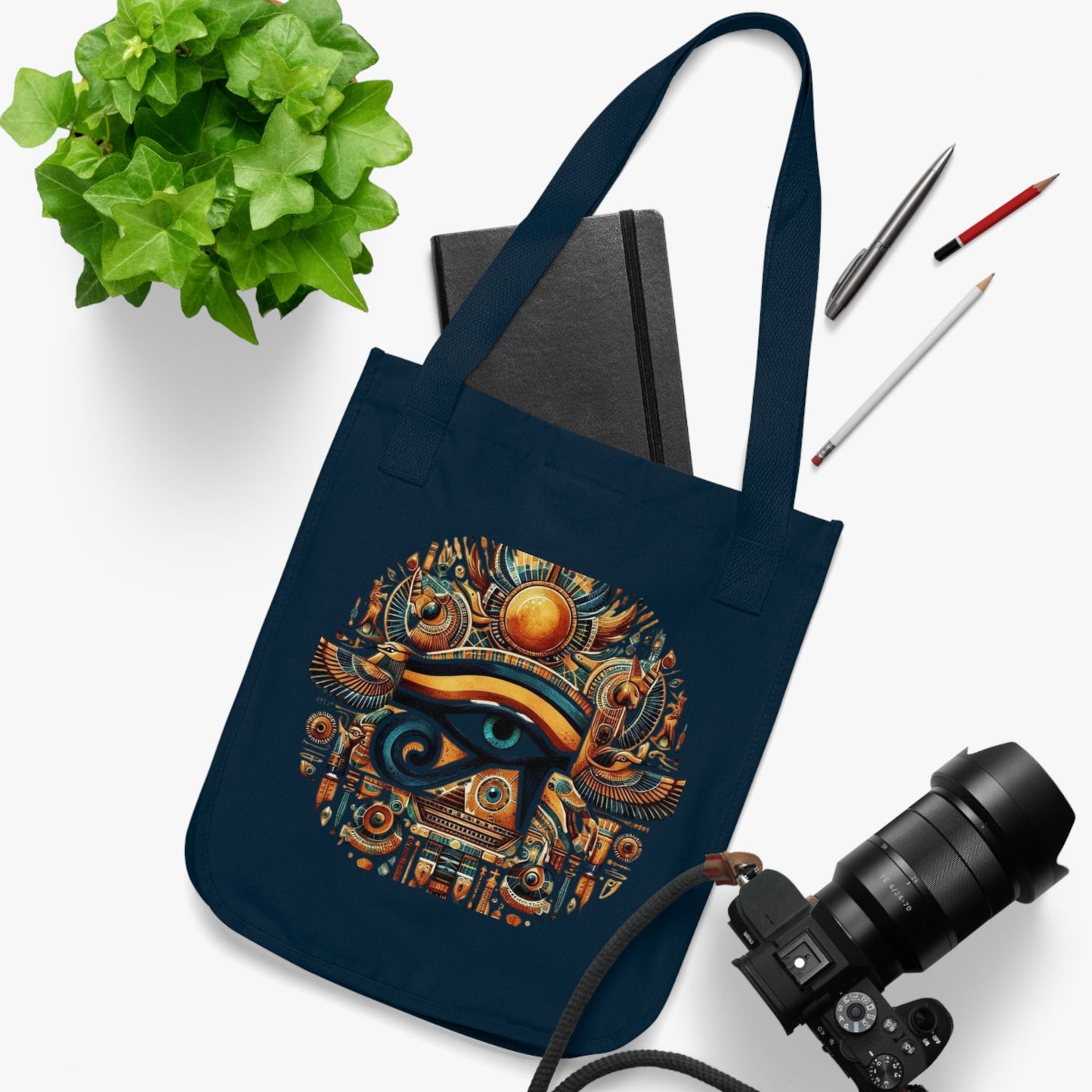 Egyptian Eye Organic Canvas Tote Bag - Boho Shopping Bag, Eco-Friendly Gift, Travel Tote, Beach Bag, Reusable Grocery Bag