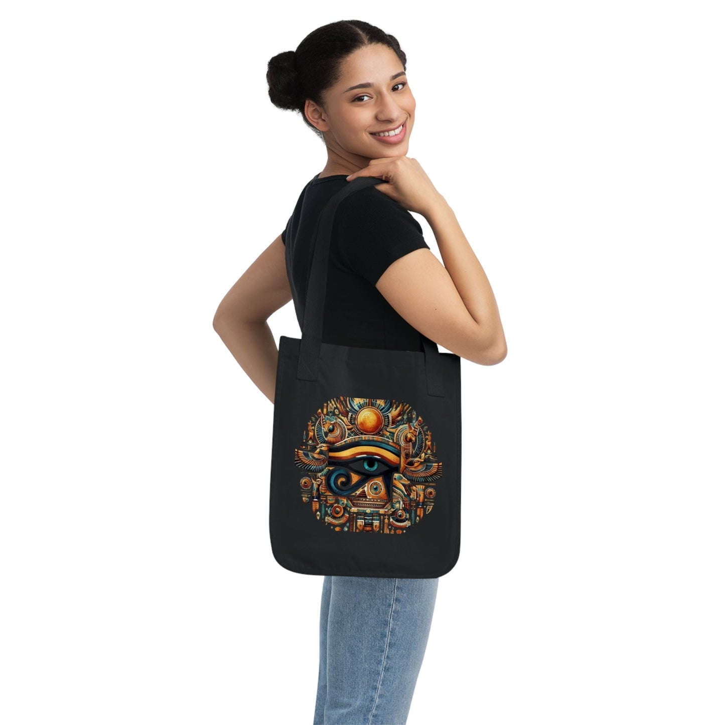 Egyptian Eye Organic Canvas Tote Bag - Boho Shopping Bag, Eco-Friendly Gift, Travel Tote, Beach Bag, Reusable Grocery Bag